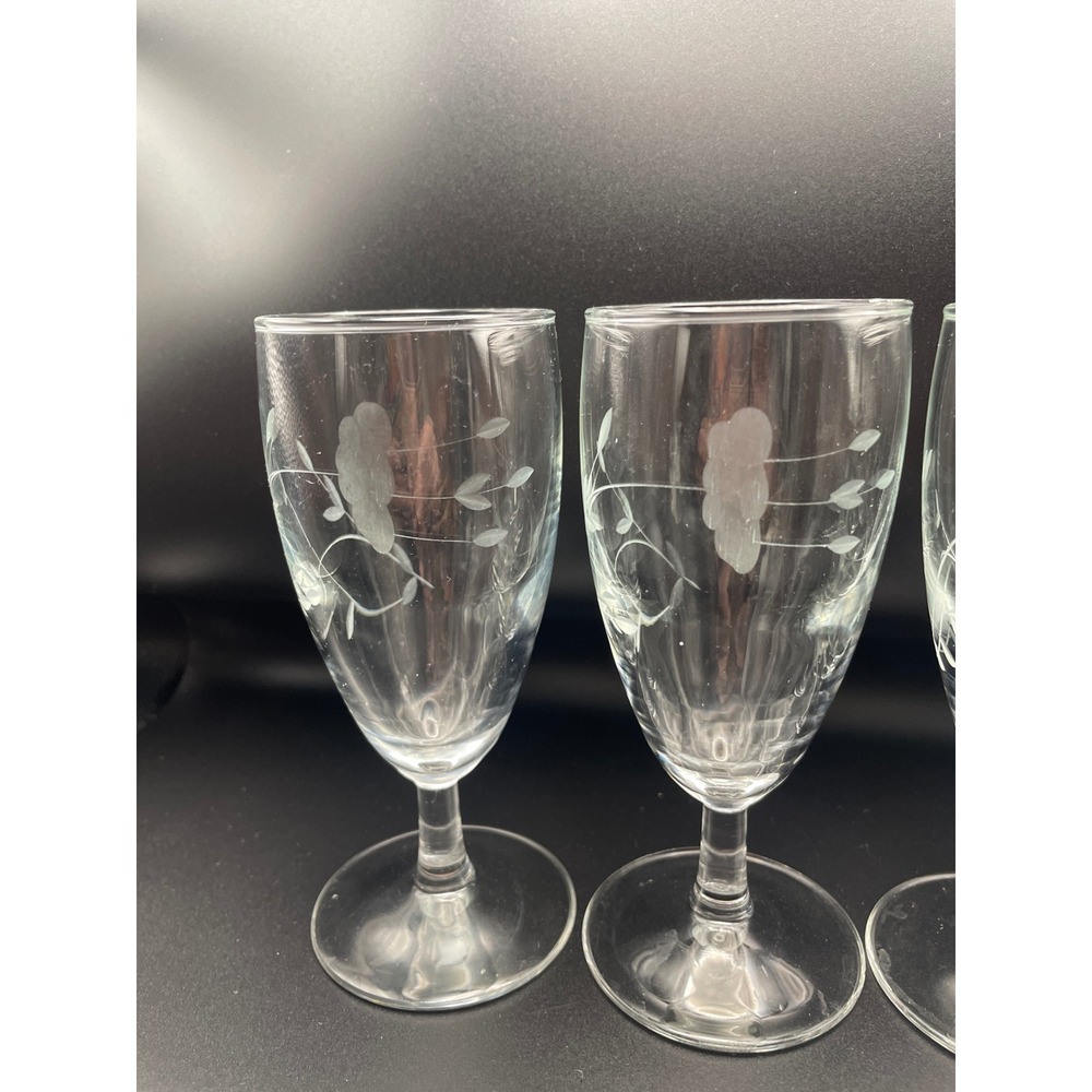 4 Vintage Princess House Heritage Floral Glass Wine Water Goblets Stemware 5" - Picture 2 of 5